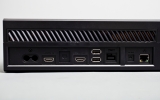 <p>Connections galore: power input, HDMI In and Out ports surrounding the Kinect connection jack, two more USB 3.0 ports, an optical in for audio, and an Ethernet jack. <p>Connections galore: power input, HDMI In and Out ports surrounding the Kinect connection jack, two more USB 3.0 ports, an optical in for audio, and an Ethernet jack.